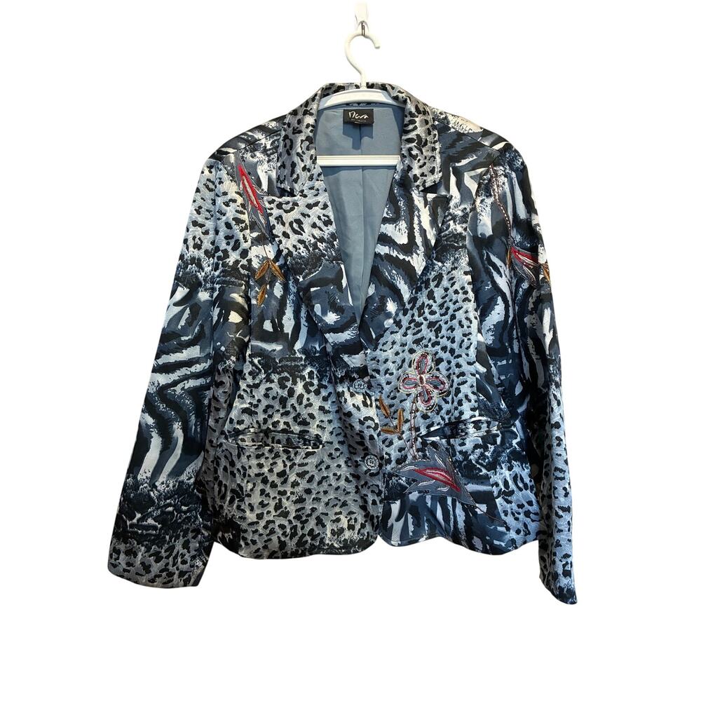 DIVA by EMBEX Vintage Embroidered Animal Print Blazer Jacket XL Lined Artsy